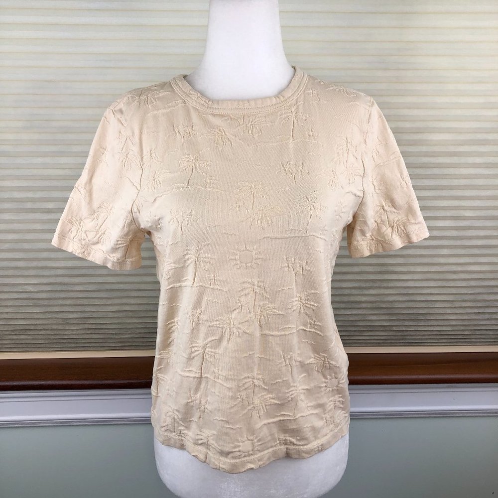 Madewell Cream Palm Tree Textured Jacquard T-Shirt Top Festival Classic Relaxed